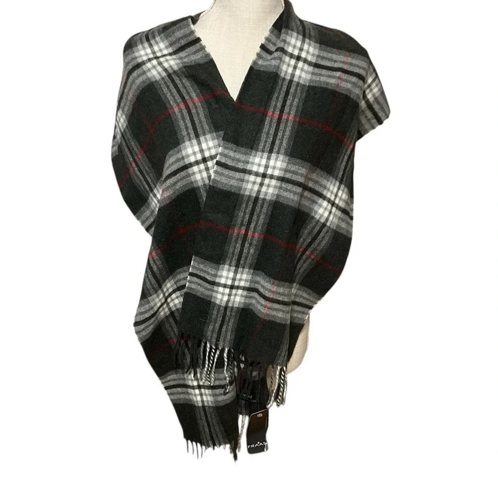 Cashmink Fraas Winter Scarf Gray Plaid Black Red Ivory Tassels‎ Germany